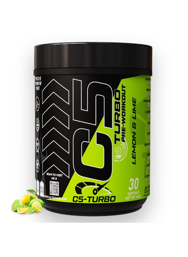 C5 TURBO Pre-Workout Powder – High-Performance Pump & Focus Formula with Citrulline Malate, Beta Alanine, L-Arginine AKG, Taurine & B-Vitamins – 30 Servings - 360g, (Lemon & Lime)